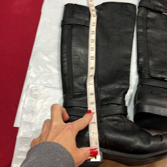 GUESS BLACK Harson TALL RIDING BOOTS 9M side zip buckle GGHILIGHT stretchy calf - Picture 5 of 14